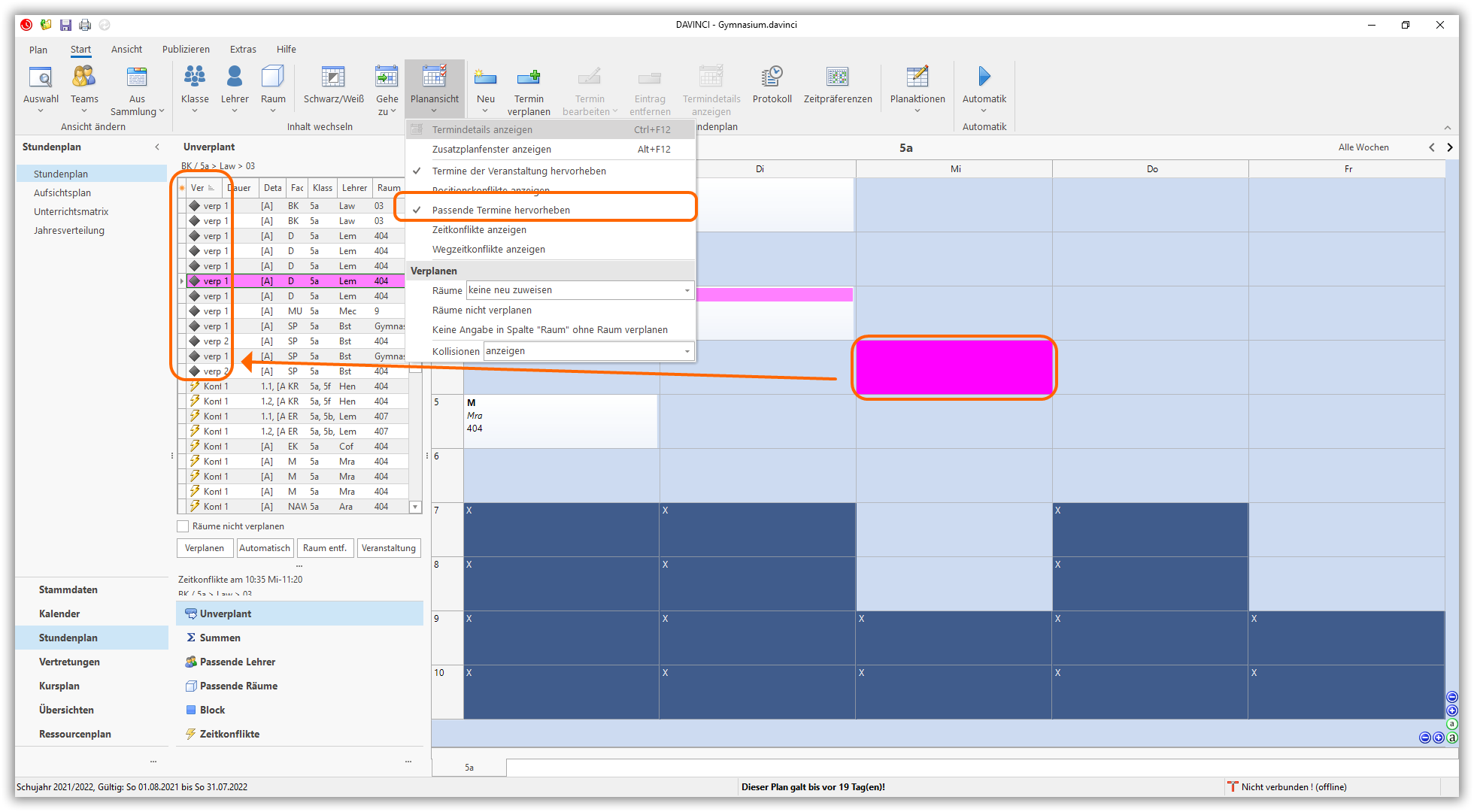 Passende Termine hervorheben Passende Termine hervorheben