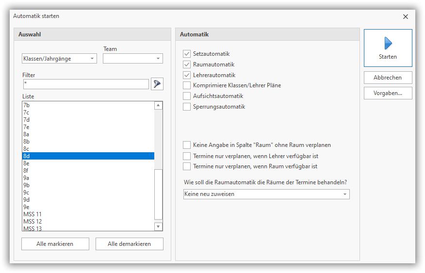 Automatik Stammdaten Lehrer