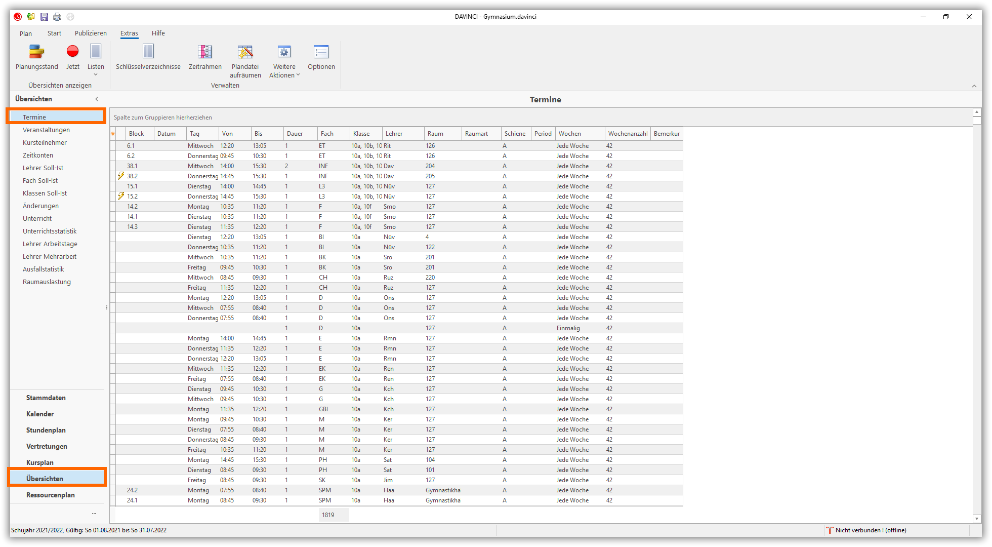 Übersicht Termine Übersicht Termine