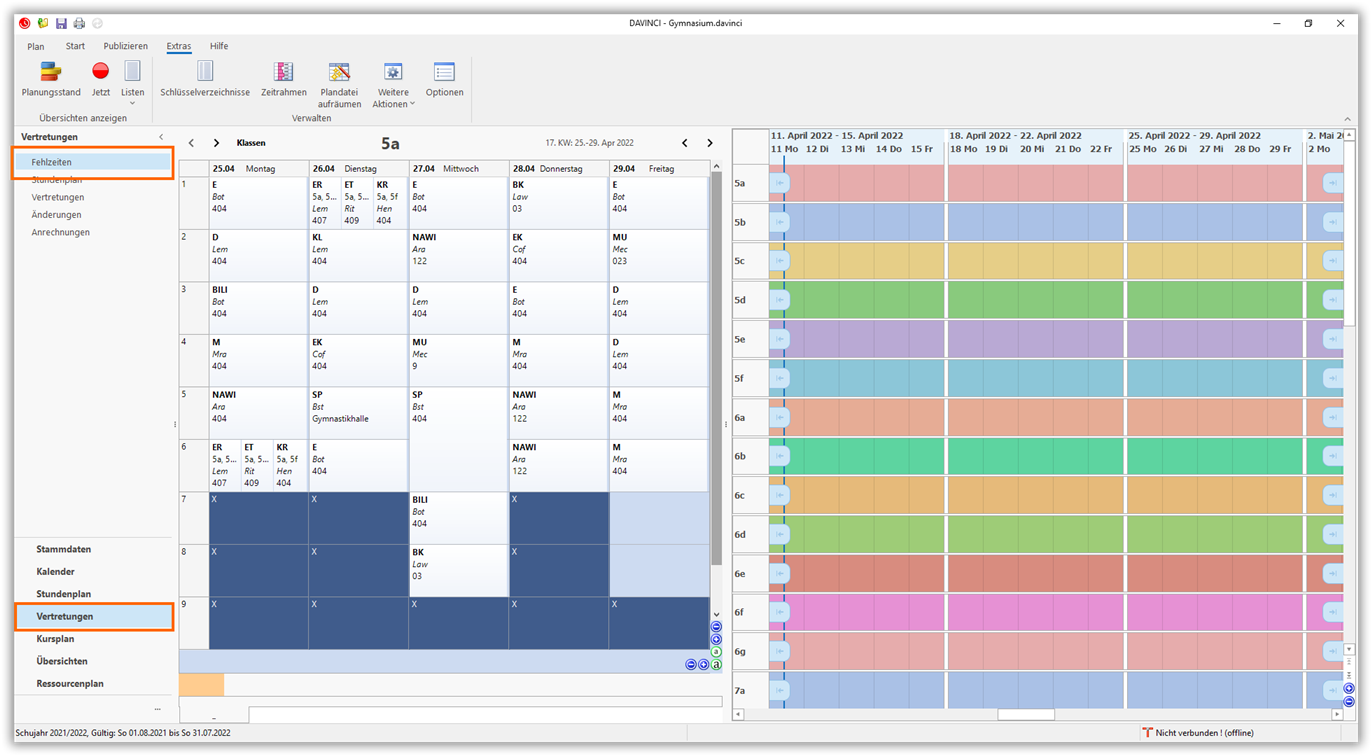 Die Standard-Ansicht „Fehlzeiten“ Die Standard-Ansicht „Fehlzeiten“