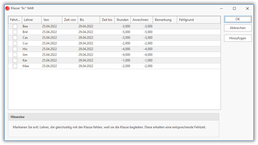 Lehrer, die durch das Fehlen der Klasse standardmäßig negative Anrechenstunden erhalten sollen Lehrer, die durch das Fehlen der Klasse standardmäßig negative Anrechenstunden erhalten sollen