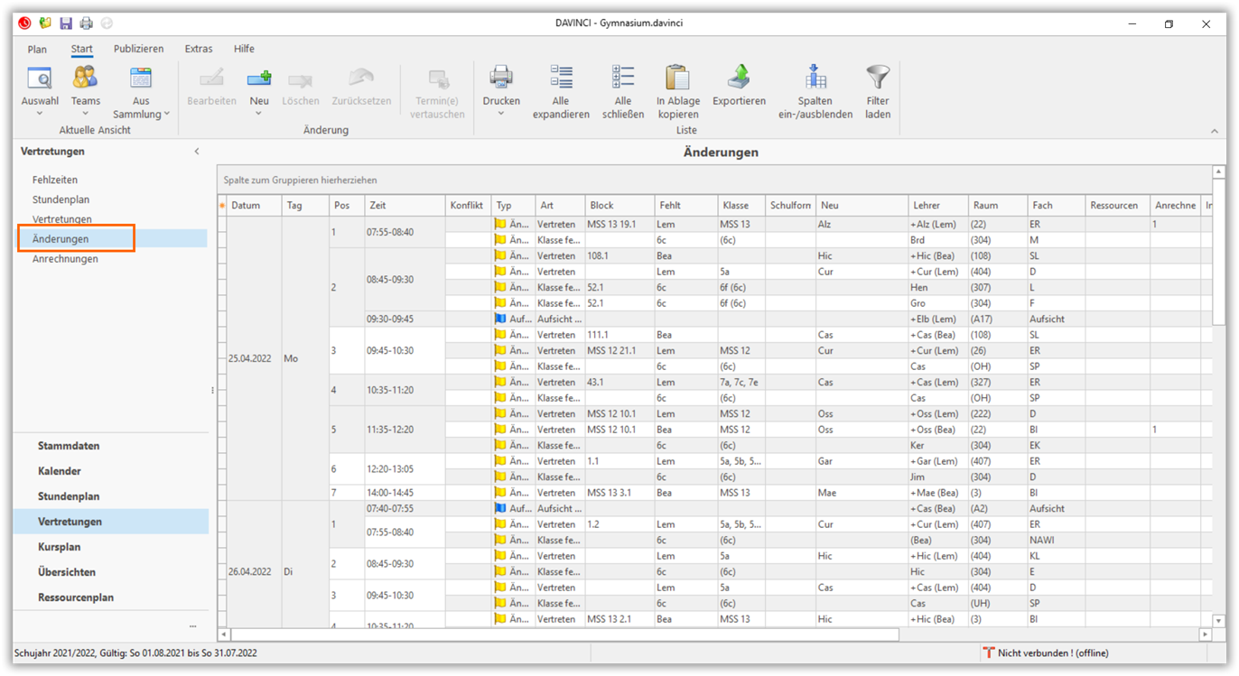 Ansicht Änderungen Ansicht Änderungen