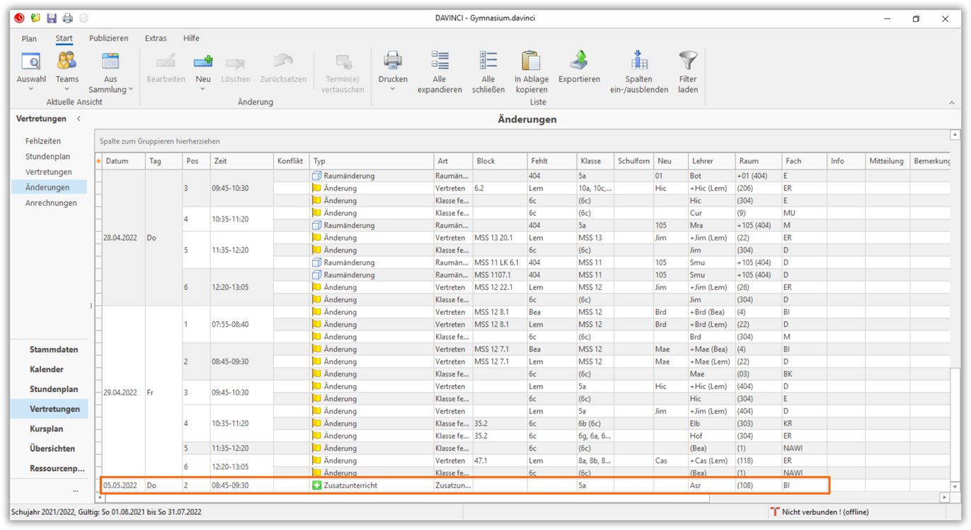 Zusatzunterricht einfügen Zusatzunterricht einfügen