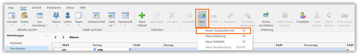 Zusatzunterricht einfügen Zusatzunterricht einfügen