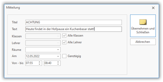 Mitteilung einfügen Mitteilung einfügen