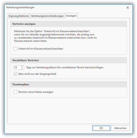 Vertretungseinschränkungen Einstellungen für die Vertretungserstellung