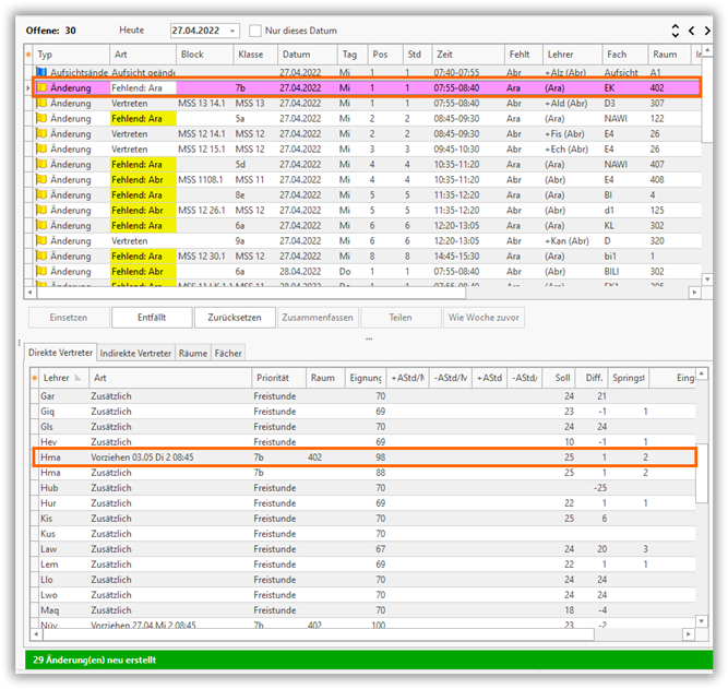 Unterricht zur Vertretung vorziehen Unterricht zur Vertretung vorziehen