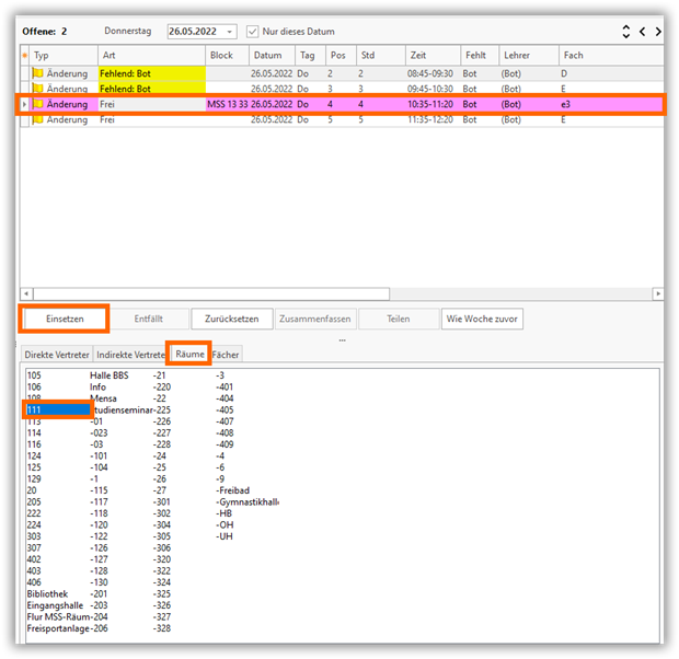 Vertretungsräume zuweisen Vertretungsräume zuweisen