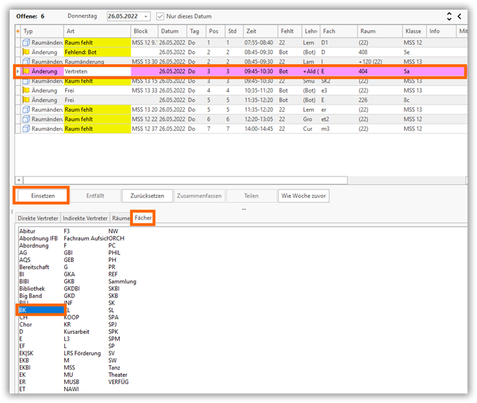 Vertretungsfach zuweisen Vertretungsfach zuweisen